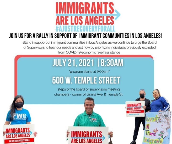 [CALLING ALL IMMIGRANTS] Join us for a rally in support of Immigrant Communities in Los Angeles!⁠
⁠
📌 July 21st, Wednesday (tomorrow), 9AM⁠
🗺️ 500 W Temple St, Los Angeles, CA 90012⁠
⁠
As COVID-19 continues to take its toll on the immigrant communi