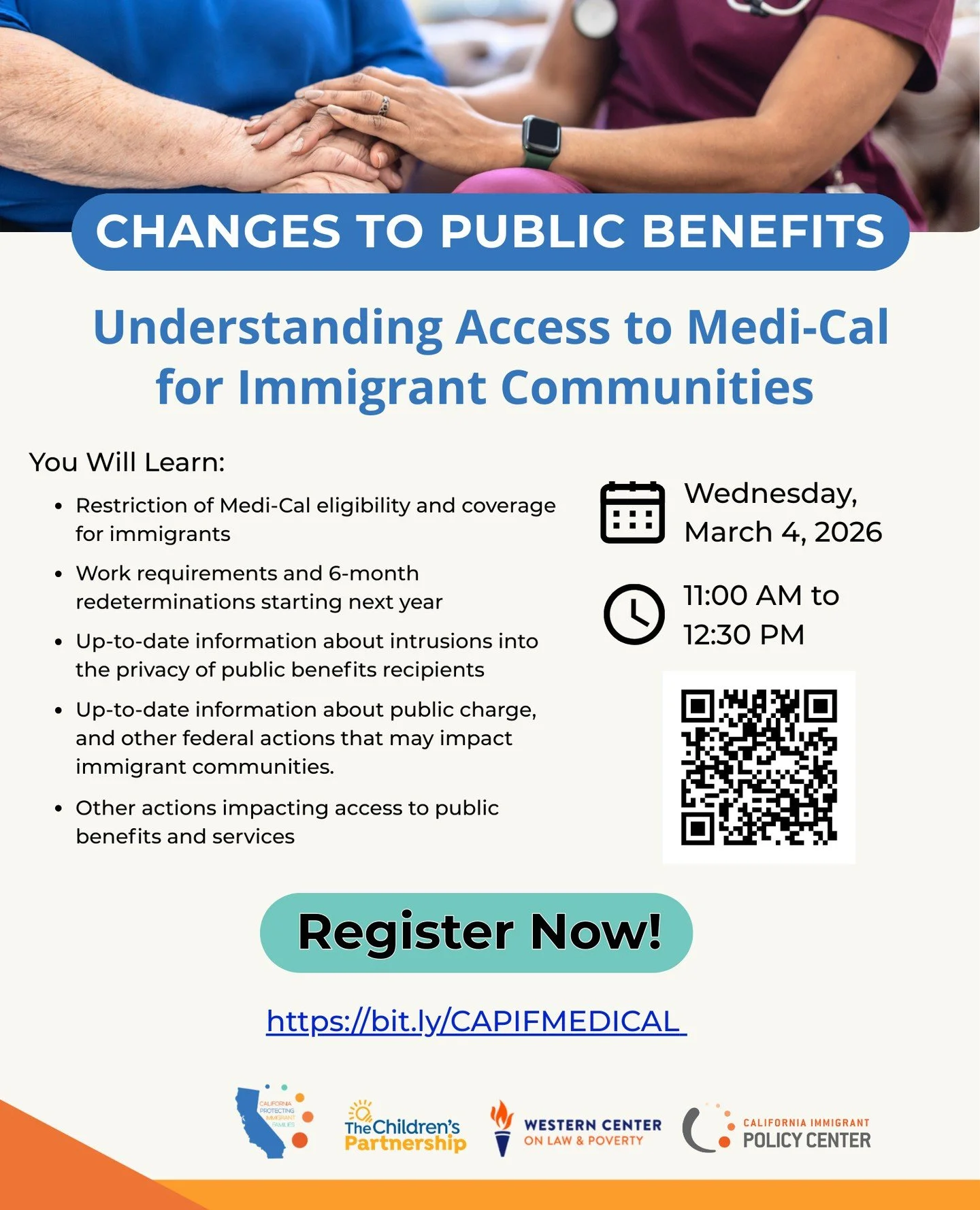 📣Eligibility rules for vital programs such as Medi-Cal and SNAP are shifting significantly. Join @pifcoalition as they present an overview of their impact for immigrant communities, and how community-based organizations and advocates can adapt and s