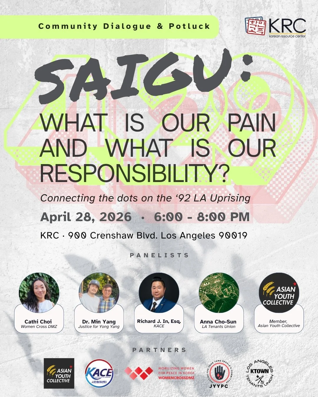 Join us for an evening of conversation and food, as we reflect on Saigu and renew our spirit and purpose as people of the Korean diaspora. ⁠
⁠
We&rsquo;ll be joined by community activists who have been on the frontlines challenging the systems that s