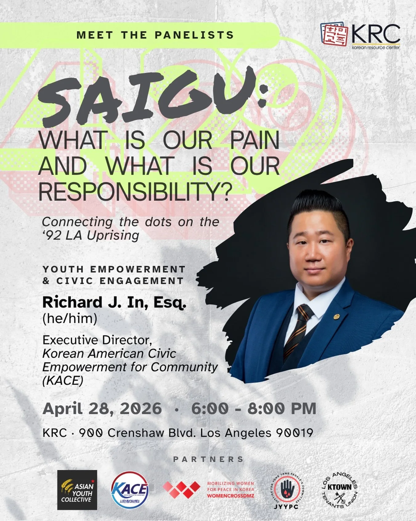 Meet our panelist joining us from New York! Richard J. In is a lawyer, community leader, and mentor who previously worked to bridge the legal service gap in under-resourced communities. At KACE, he oversees programs that address community concerns, n
