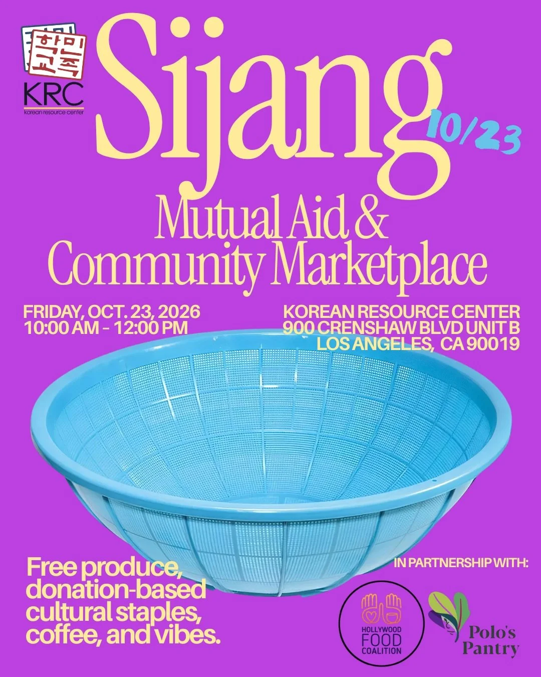 Times might be tough with SNAP cuts, but you can count on our community to show up for one another. 🧺⁠
⁠
Stop by our October Sijang on 10/23, 10am-12pm for free, fresh produce! ⁠
⁠
No sign-ups required- just drop in while supplies last. Spread the w