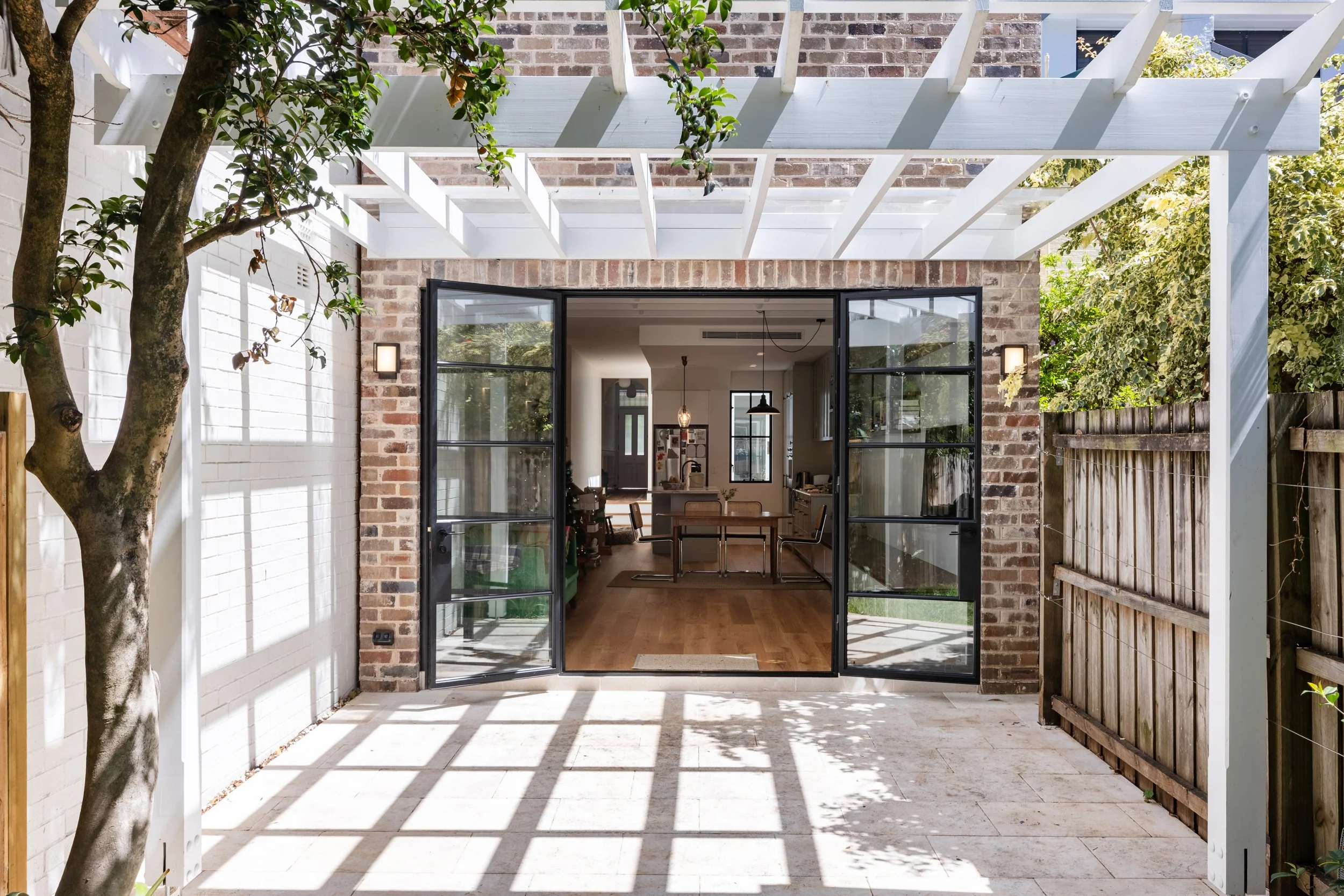 Steel doors in a terrace house