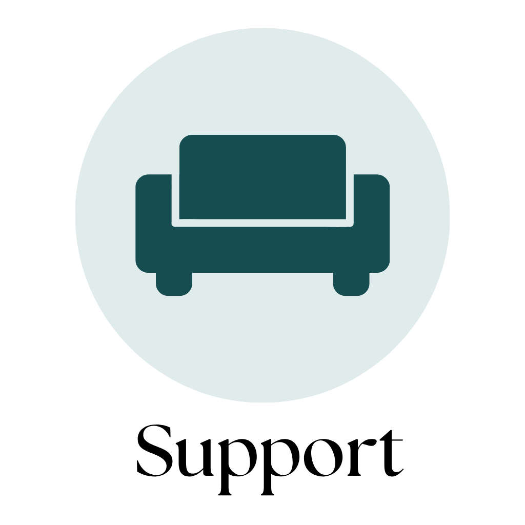 Couch icon with word "Support" for Anxiety Therapy Support