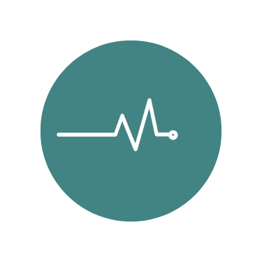 White pulse line icon in a teal circle