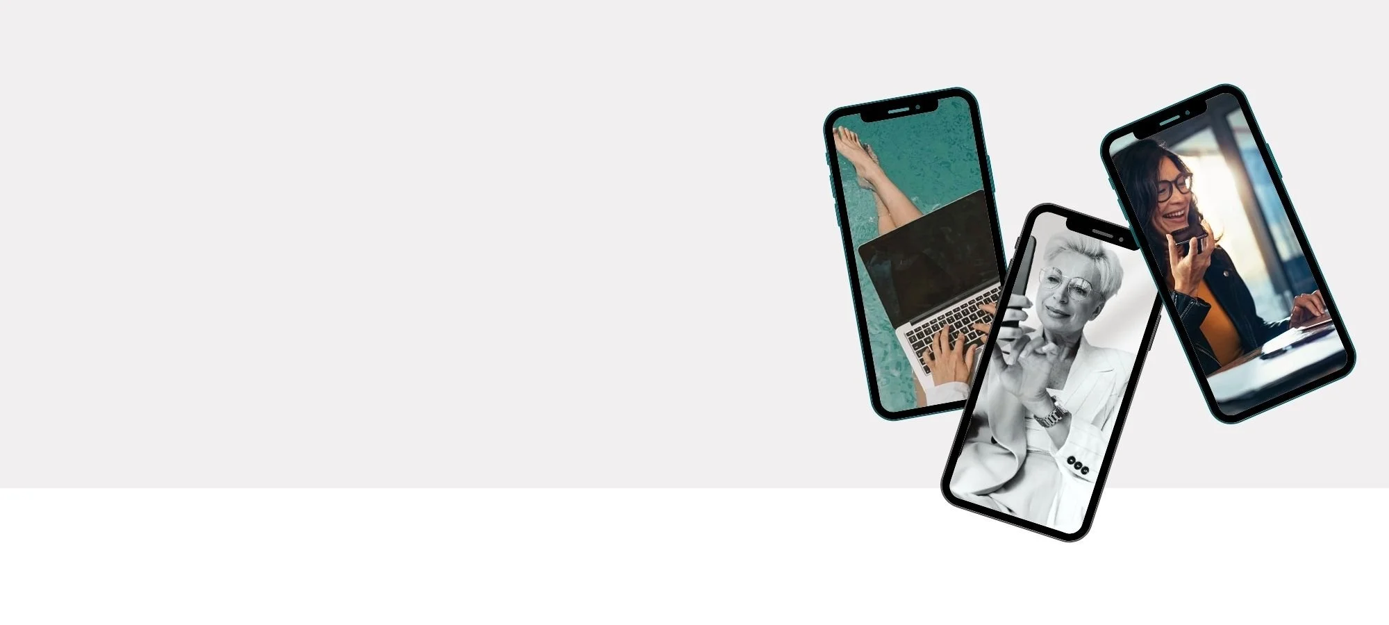 Phones displaying women in virtual sessions and remote work settings