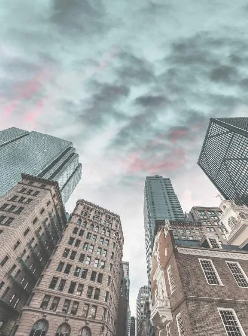 Boston skyline viewed from street level