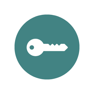 White key icon in a teal circle