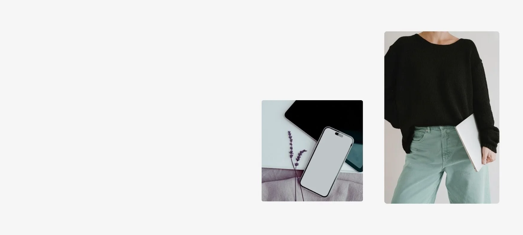 Woman holding a laptop and a flat lay of a smartphone with lavender representing online therapy at Wellcore Healing