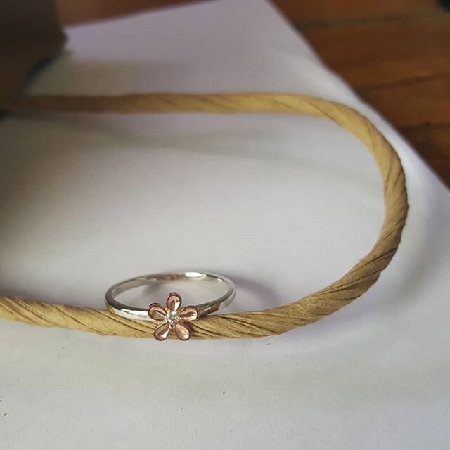 Sterling Silver Rose gold flower ring with diamond