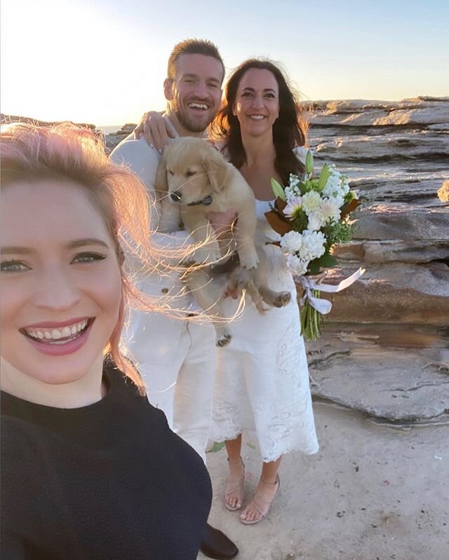 ✖️ C A R L Y + T O D D ✖️ In a different kind of dawn service, Carly and Todd were #marriedbyallegra on the rocks at Maroubra beach this morning. As the sun rose, these two love birds laughed and cried through their COVID Party of Five ceremony. Thei