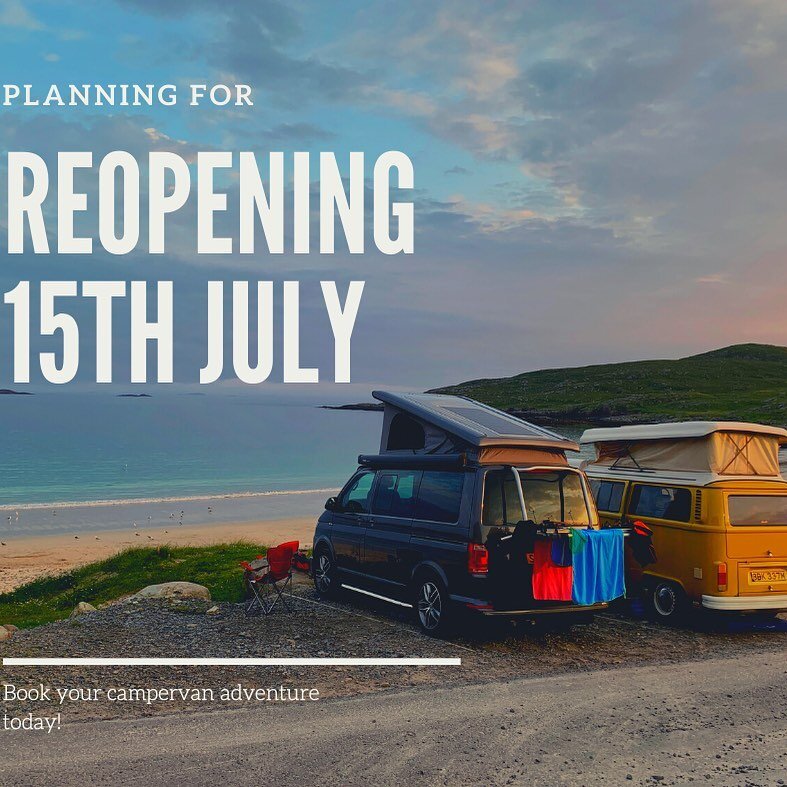 Following Scottish Government advice for the tourism and hospitality sector we are planning for reopening from 15th July. Keep your fingers crossed! Book your Scotland campervan adventure today in one of your luxury VW T6 campers. Book online via our