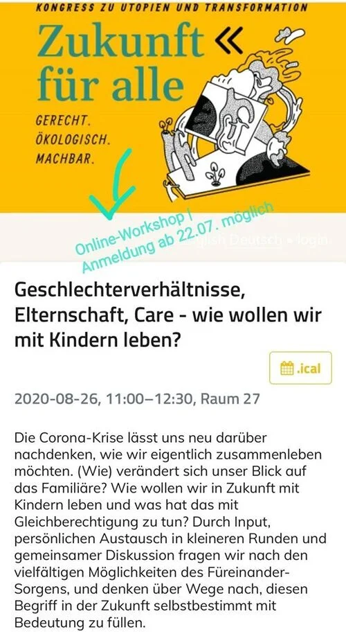 Online-Workshop: “Geschlechterverhältnisse, Elternschaft, Care - wie wollen wir mit Kindern leben?” am 26.08.2020