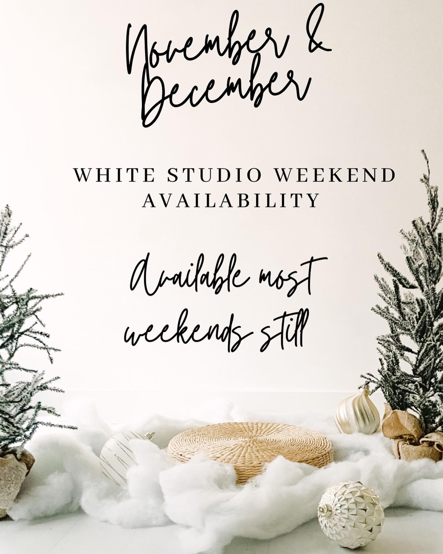 Our white studio is perfect for your smaller family clients of 2-5 or for kids mini sessions!
Props include:
🌲3, 3&rsquo; trees
🌲5 oversized (shatterproof) ornaments
🌲white lights
🌲fake snow
🌲an assortment of chairs, benches and stools for seati