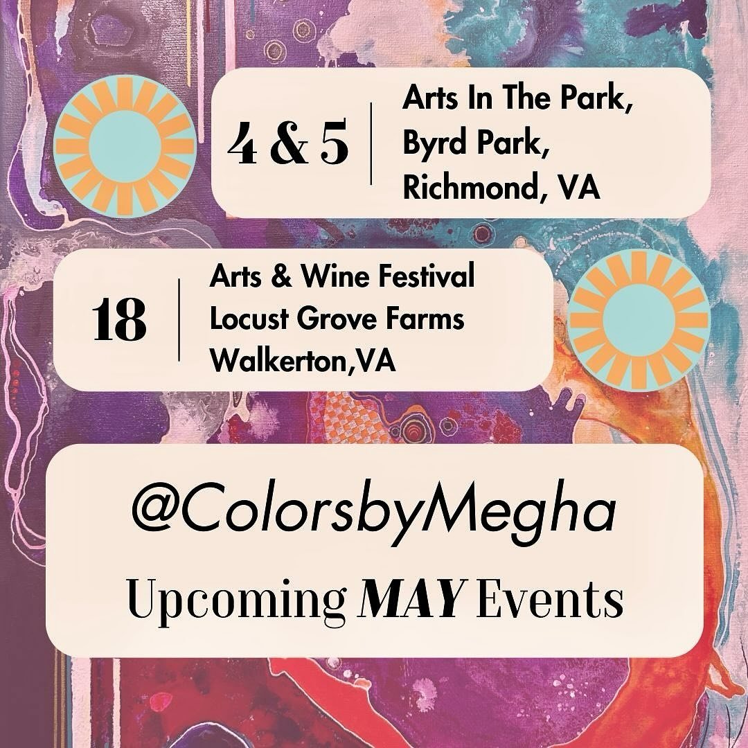 I am sharing my upcoming May art events here&hellip;🎭🎤🖼️

Save the date &mdash; May 4th &amp; 5th for the most popular art event in Richmond, VA @artsintheparkrva 
350+ artists are bringing their creations to exhibit and sale.❤️✨🛍️
I will be at b