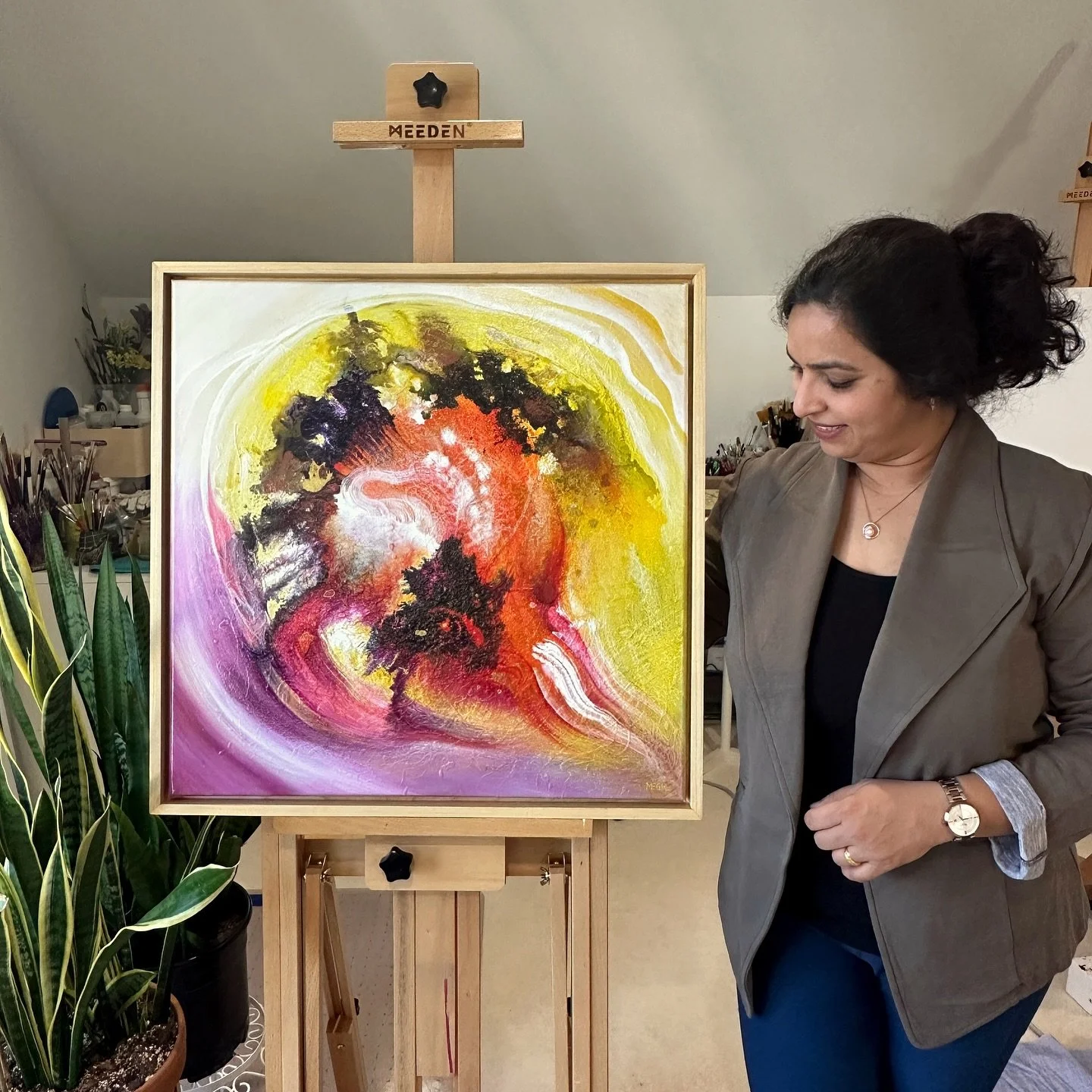 🎶 Music in My Mind
24&rdquo; x 24&rdquo;- Acrylic Mixed Media

Sometimes when I paint, it feels like I&rsquo;m listening to colors instead of sounds. Each mark finds its own rhythm, and together they create a kind of music &mdash; not the kind you h