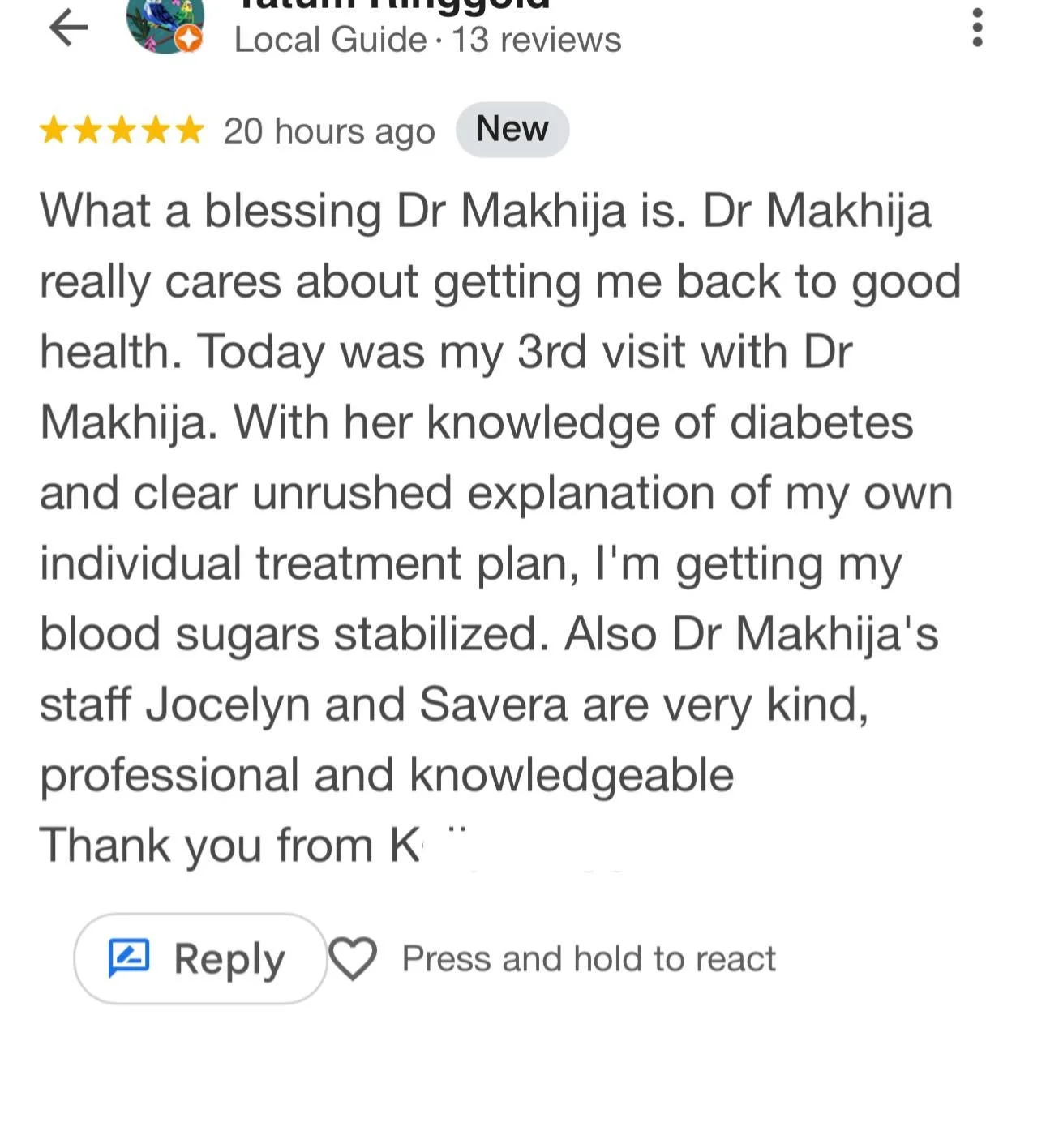 Patient Love! 

Thank you For acknowledging our amazing team who are also learning and training to become our future physicians! 

Dr. Makhija