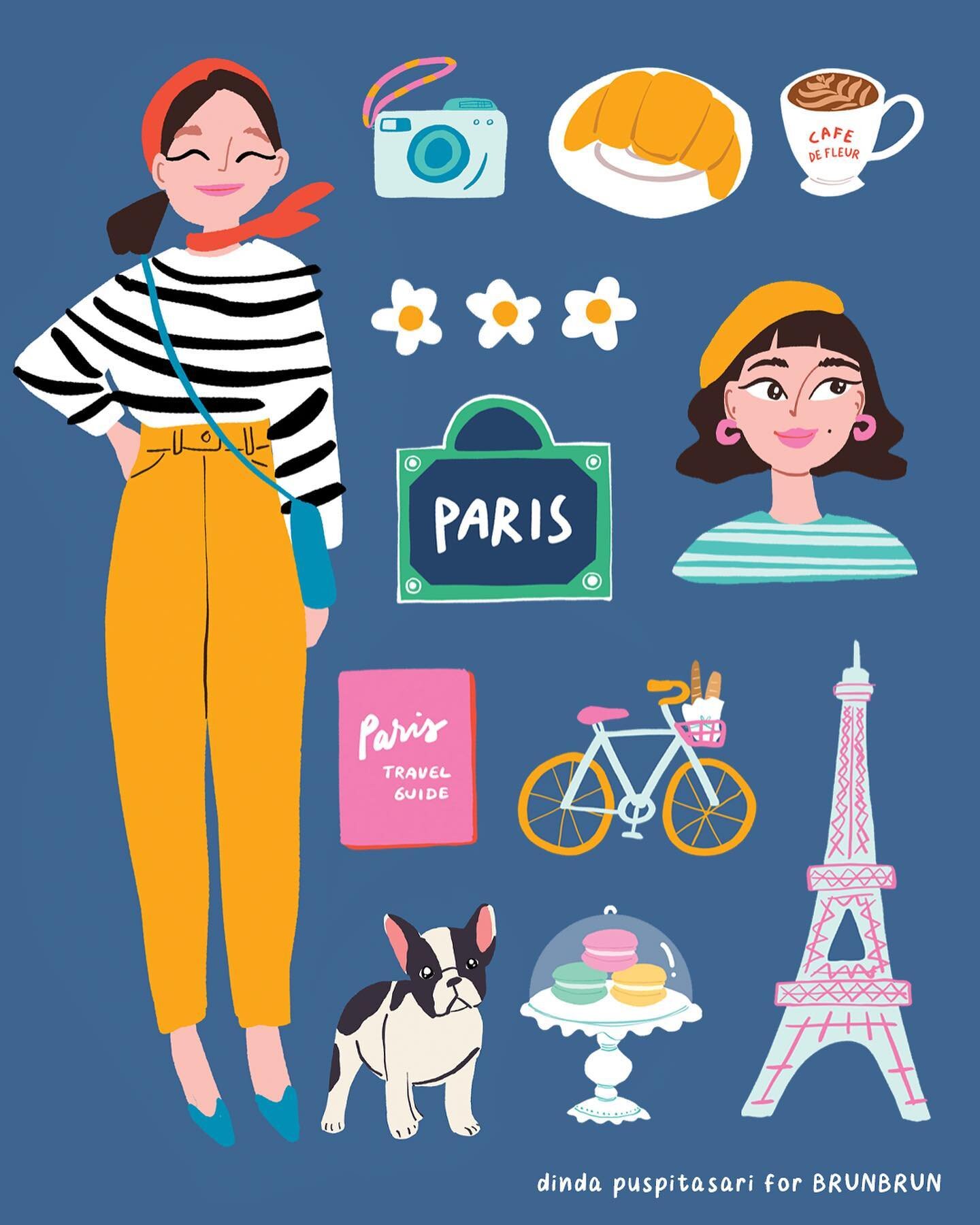 🚨Giveaway alert🚨 This is the drawing process of my Paris collection for @brunbrun_paris that&rsquo;s available at @sistersel.id! I had a pleasant time drawing each of the items, especially the cup of coffee and the girl&rsquo;s outfit. Swipe left t