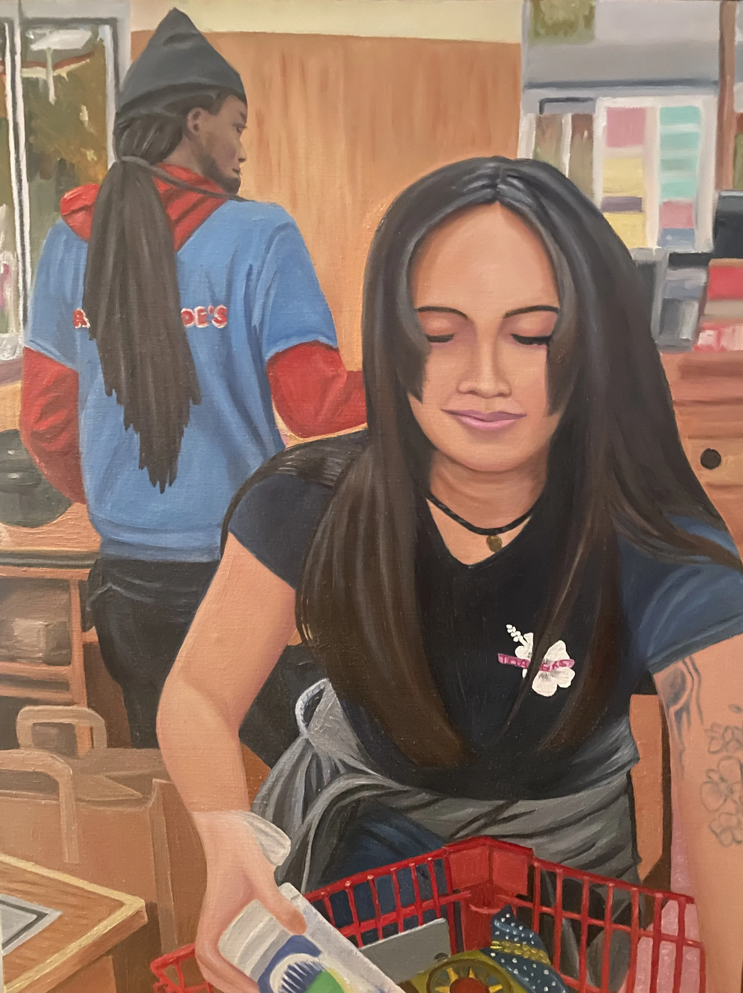 “Cashier,” 20” x 26” framed, oil on canvas, $1,400
