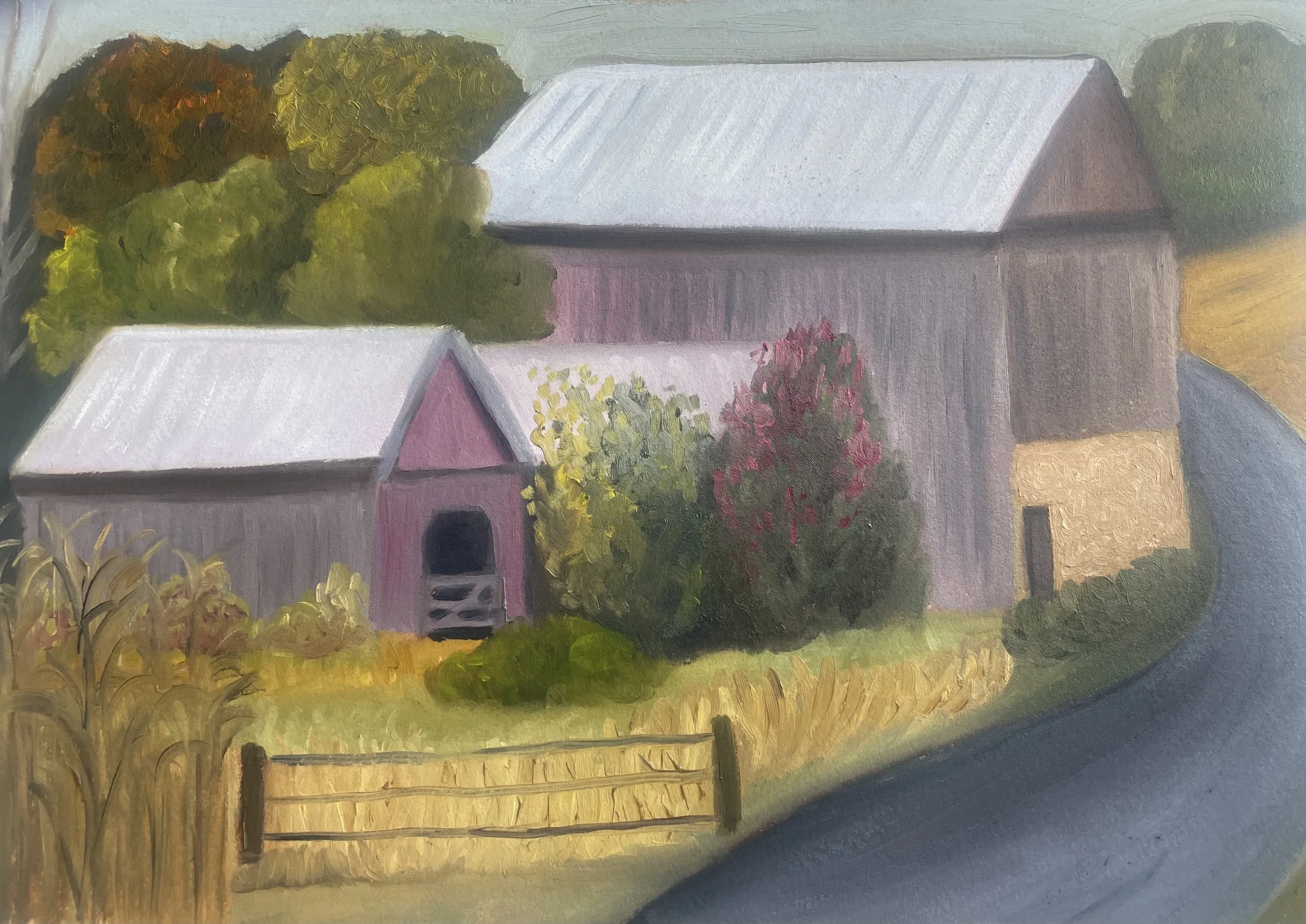 "Brookville Maryland farm," 12" x 14", oil on shellacked paper, SOLD