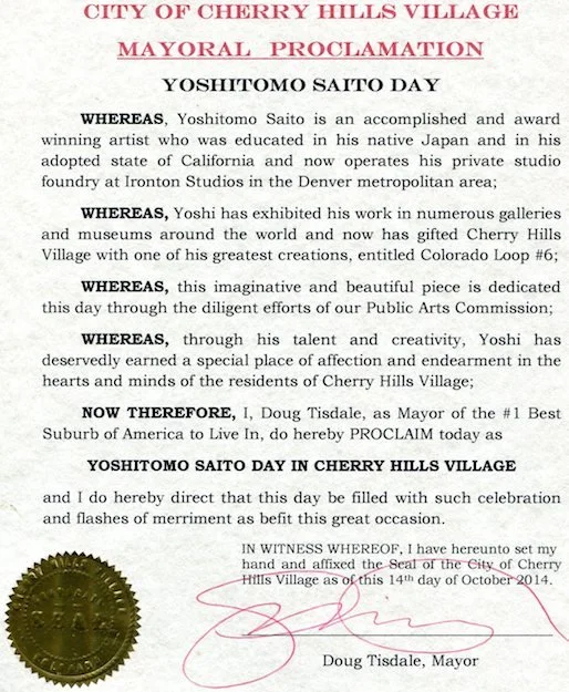 Yoshitomo Saito Day, City of Cherry Hills Village, Colorado USA