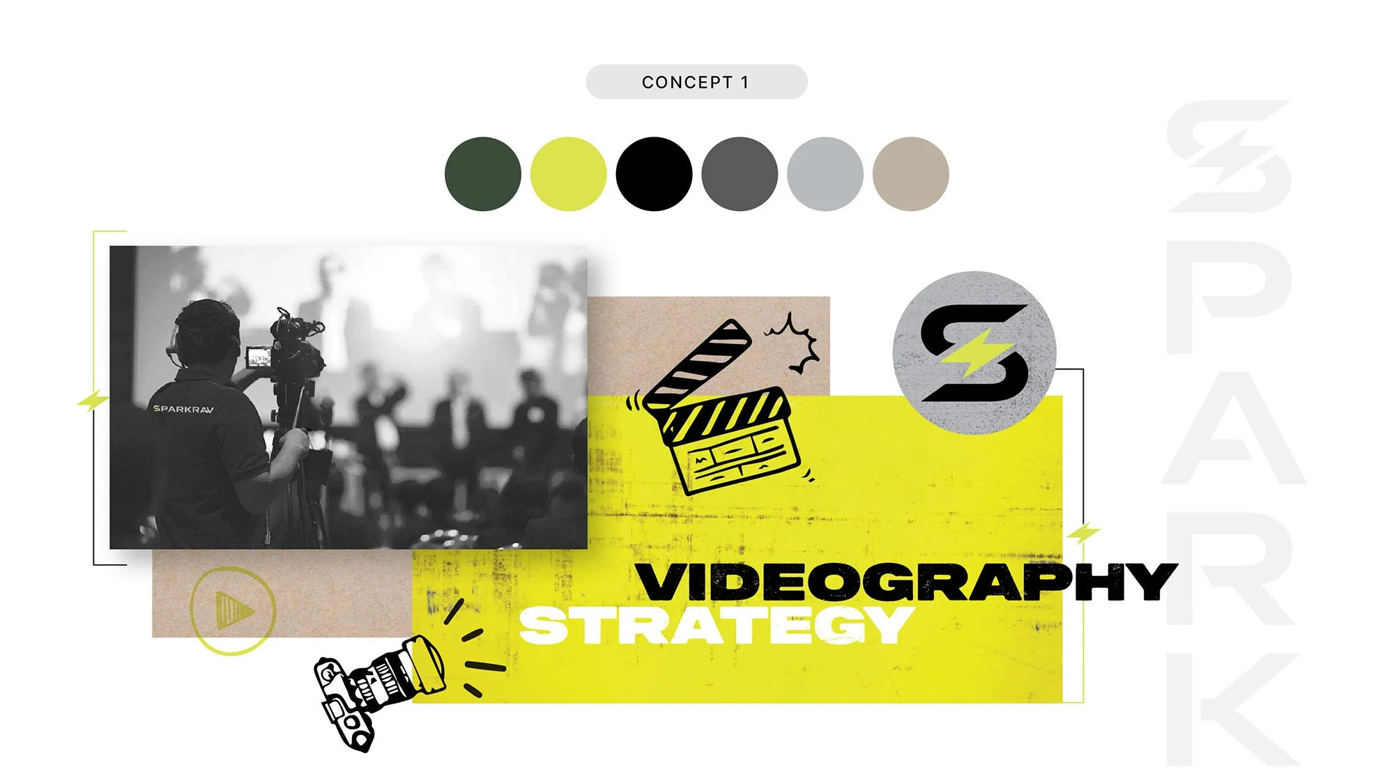 Moodboard of the logo design concept and development with photos, color palette, typography and illustrations. 