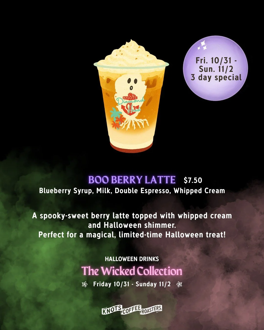 👻A spooky-sweet berry latte topped with whipped cream and Halloween shimmer.
Perfect for a magical, limited-time Halloween treat!

Knots Coffee Roasters. Waikiki
Open daily 6:00AM - 4:00PM
Happy Hour 2:00PM - 4:00PM
@queenkapiolanihotel Waikiki, Haw