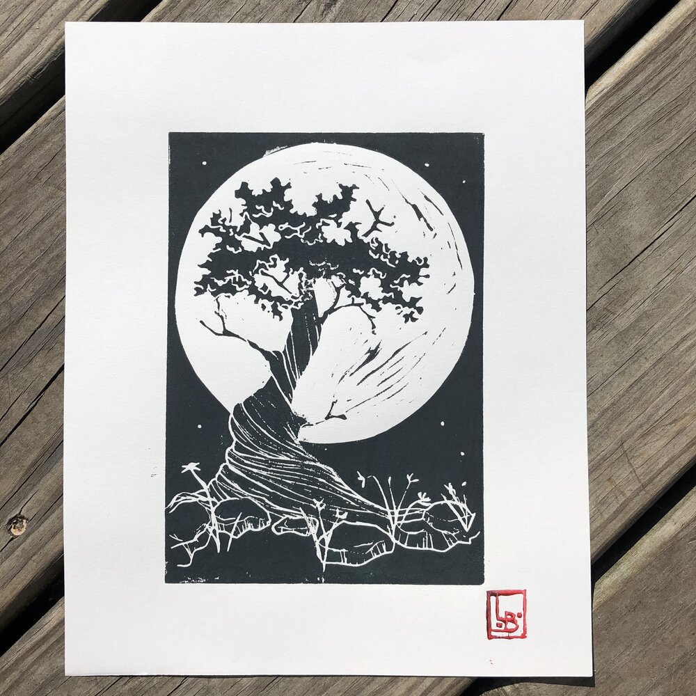 Lunar Tree - Linoleum Block Print — Liesel B. Art