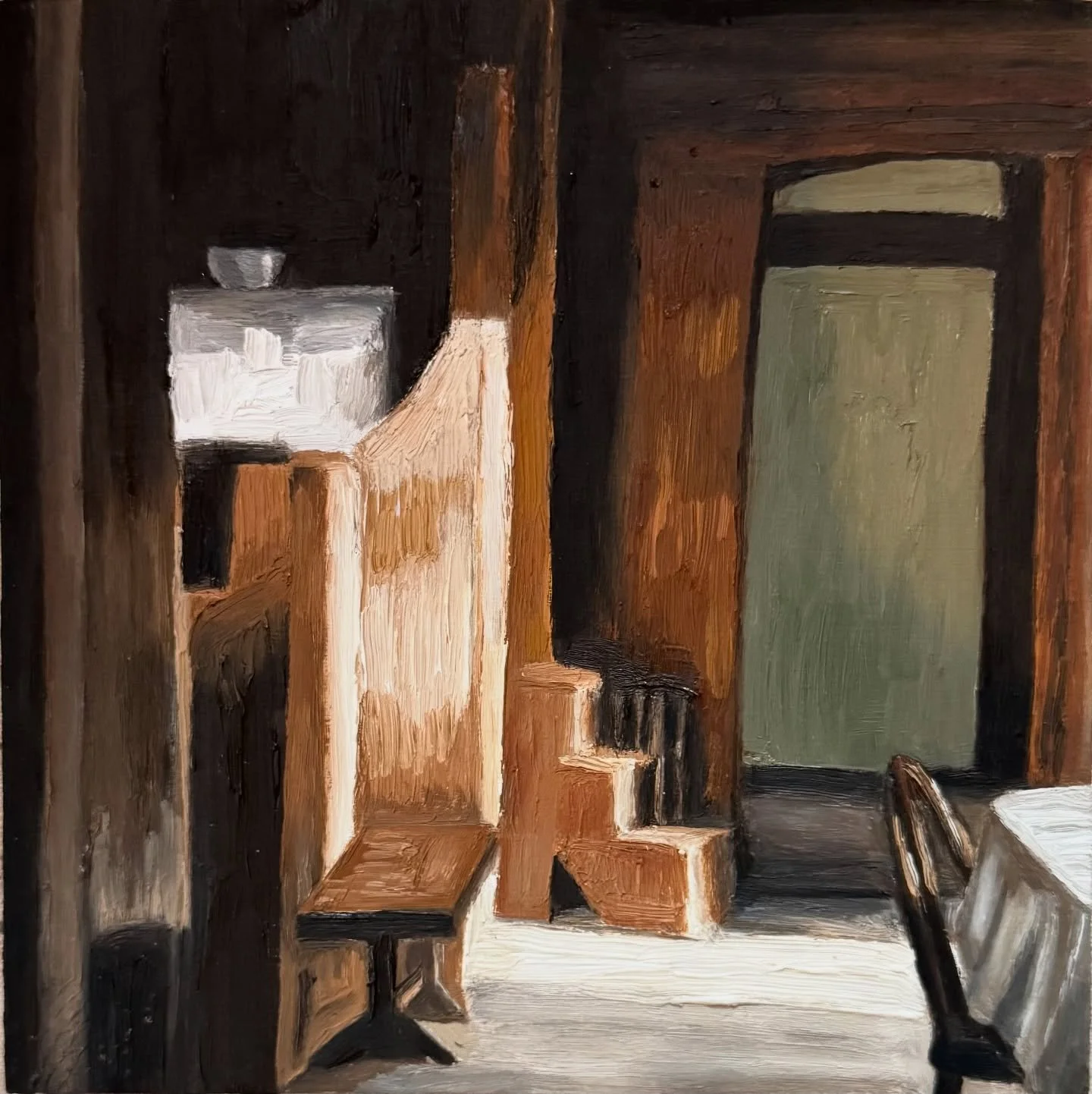 Inspired by a still from @a24&rsquo;s movie, Janet Planet.

Oil on wood panel
8&rdquo; x 8&rdquo;