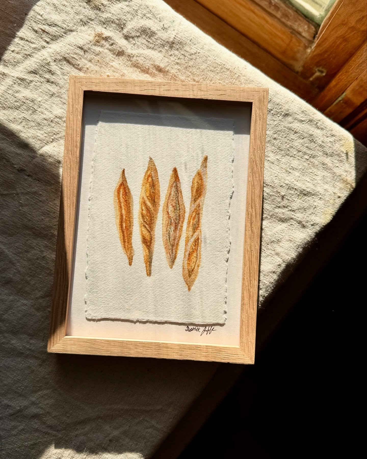 You can find these cuties for sale at the beautiful @lejardinflowerfarm in Amenia, NY. The perfect place to pick up some local goodies and gifts before the holidays. 🤍

🥖 Baguettes - watercolor- SOLD
Framed in a raw oak frame- 5&rdquo; x 7&rdquo; 
