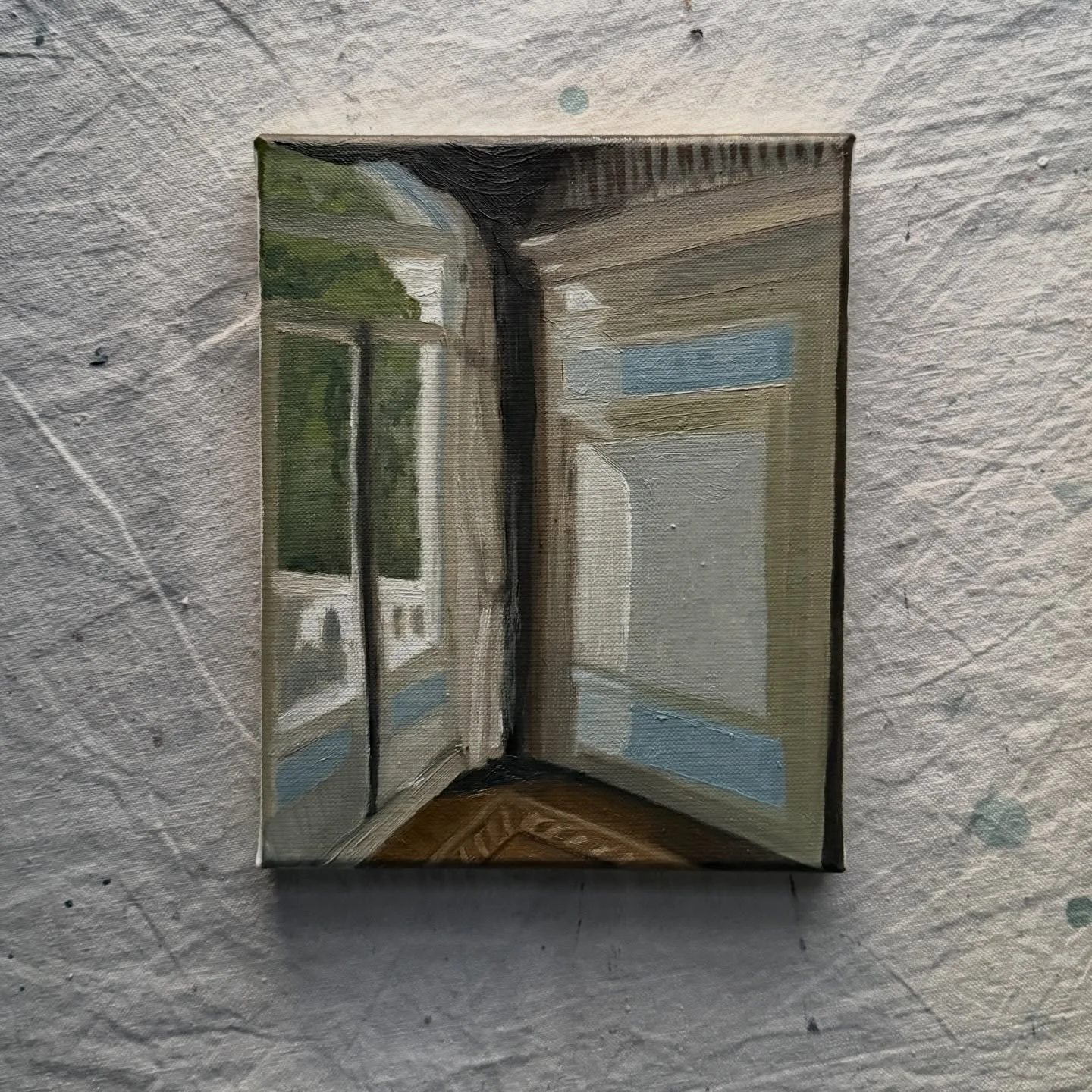Painted from a photograph I took inside a beautiful estate on Lake Como. Inspired by the dreamy light reflecting off the lake and pouring through the windows. 

__
Oil on canvas