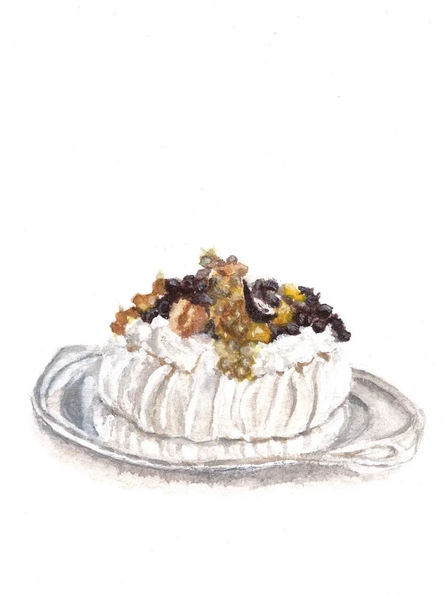 Pavlova with Grapes and Stone Fruit