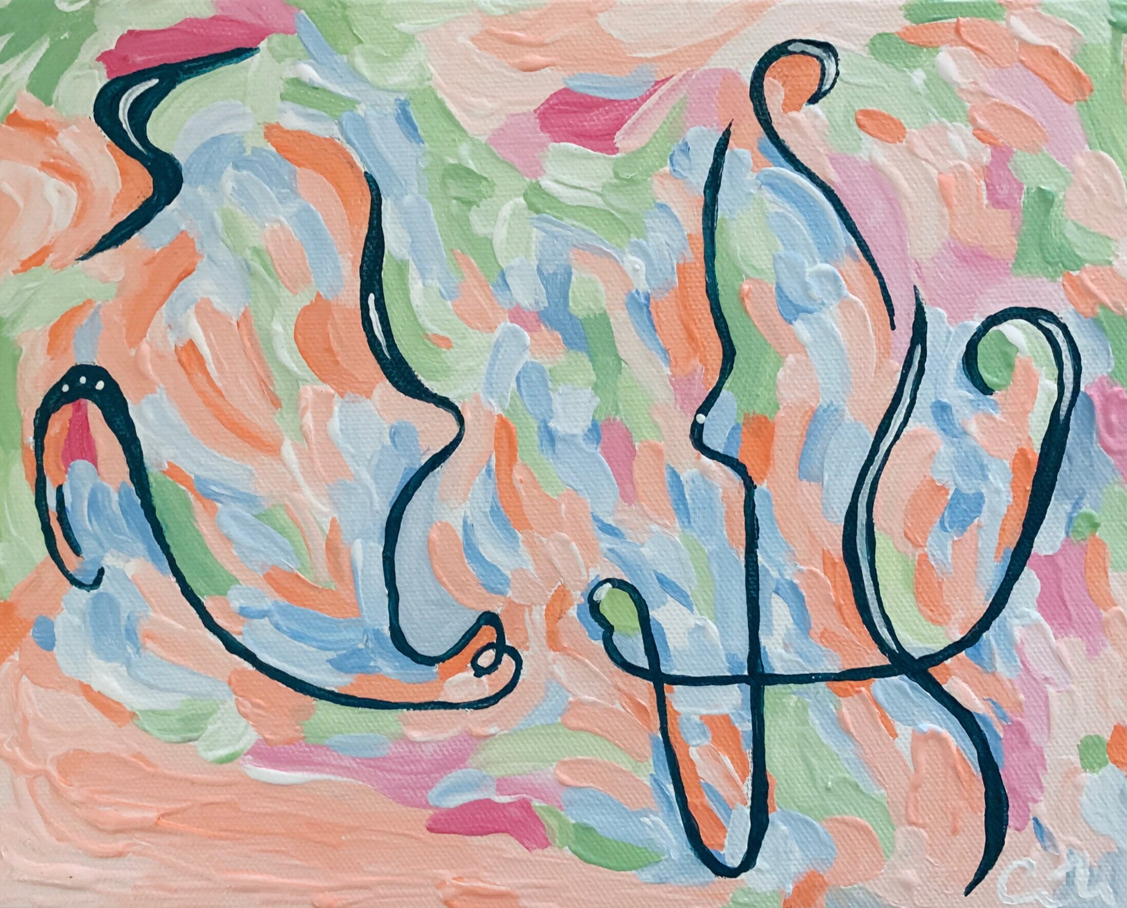   Kiss , 2019, 8 x 10 inches, acrylic on canvas.  