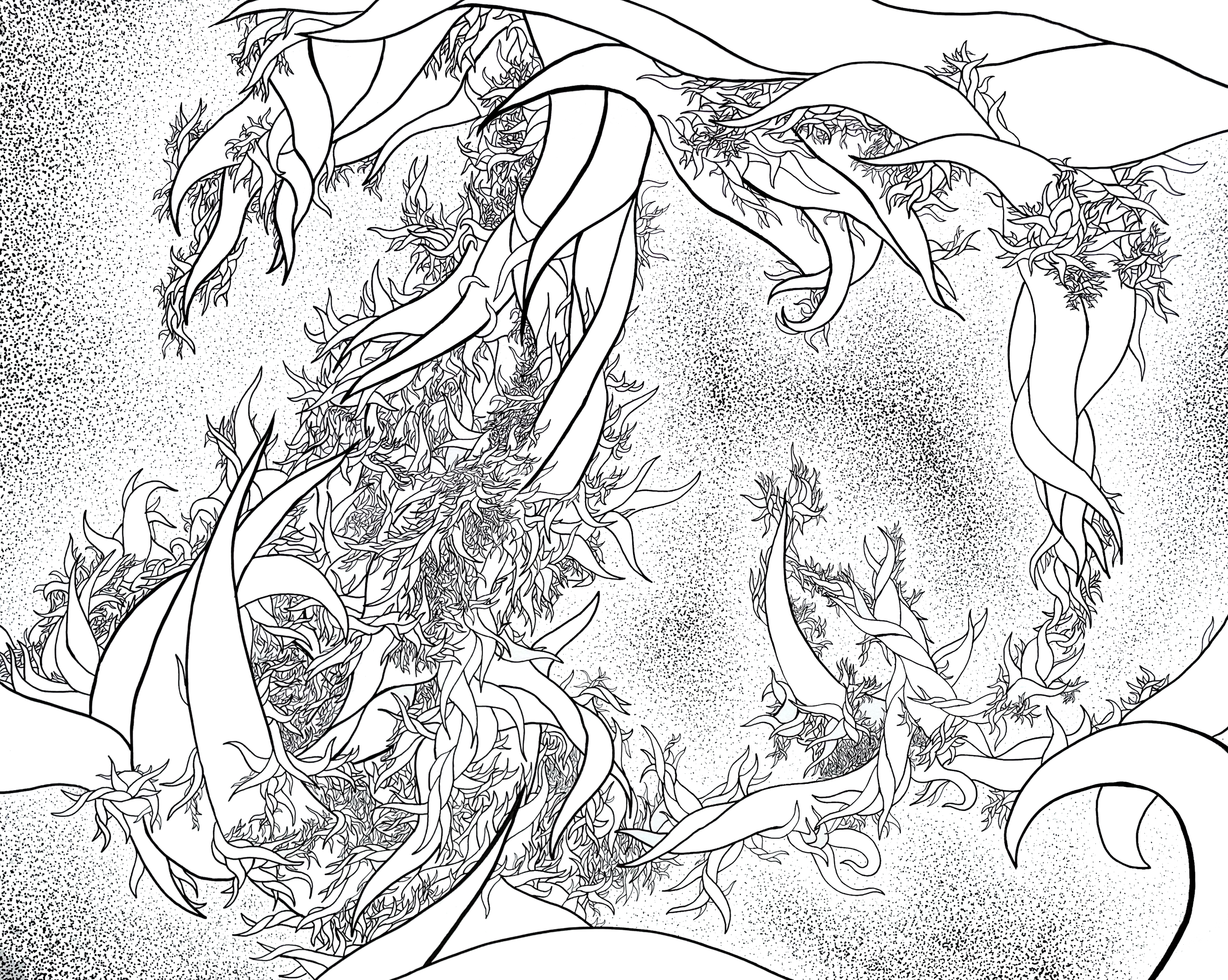   Vines , 2021, 16 x 20 inches, ink on paper board.  