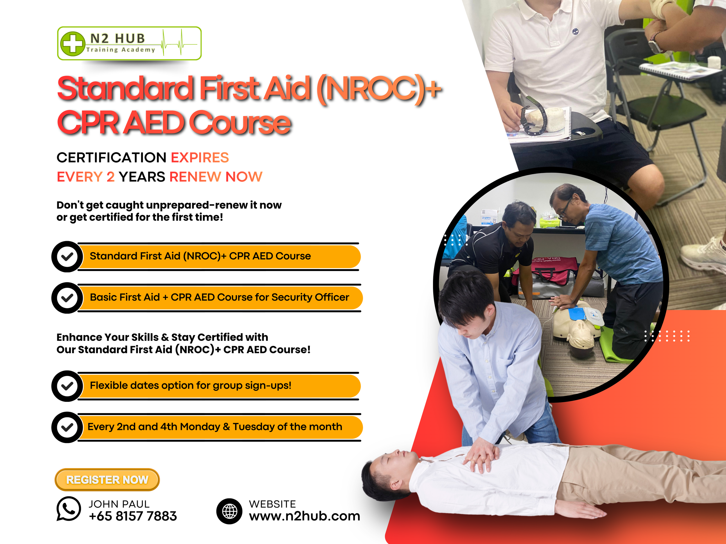 # Standard First Aid + AED Course ( NROC / First Aider )