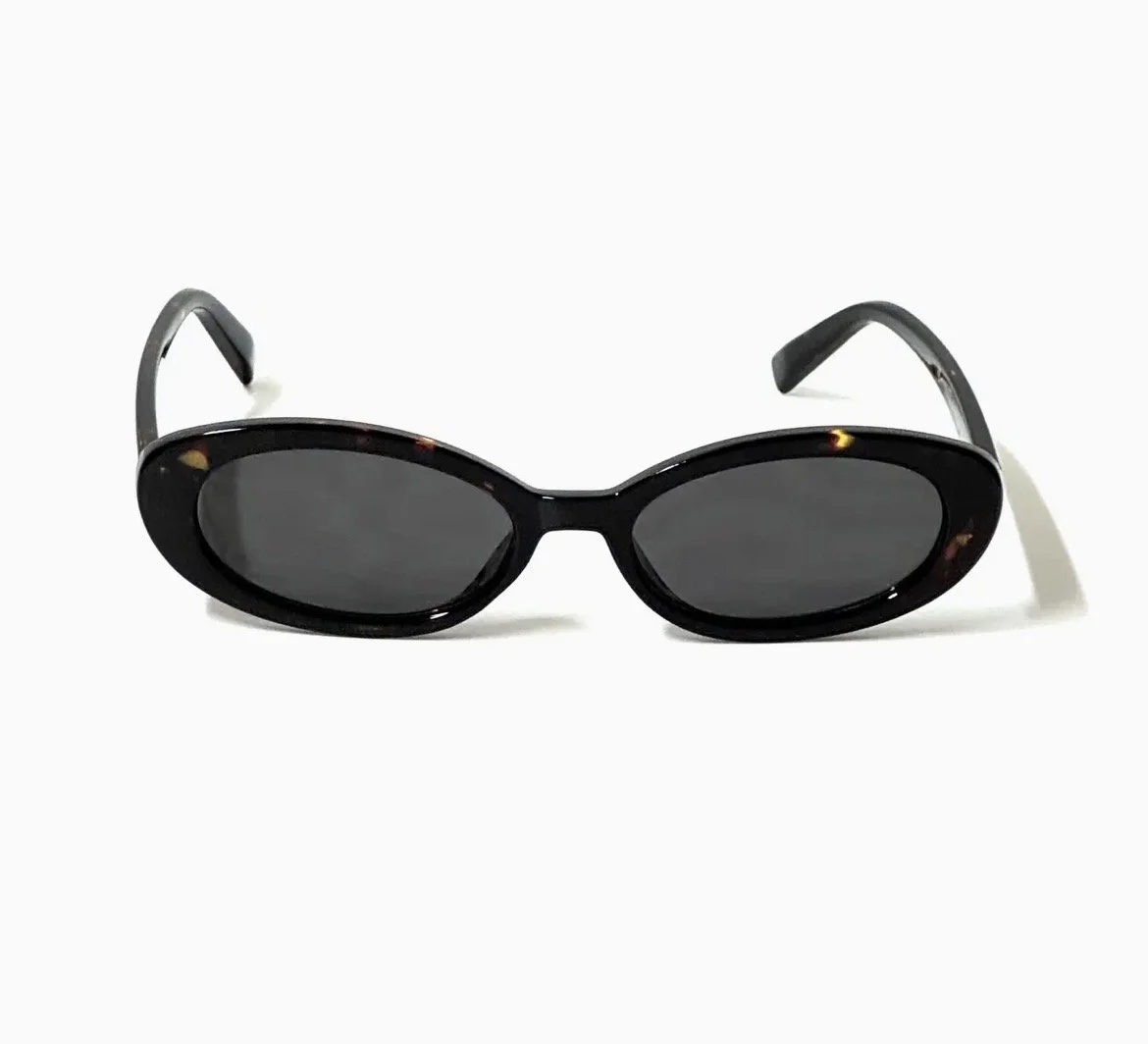 Dark Tortoise Black Oval Shades