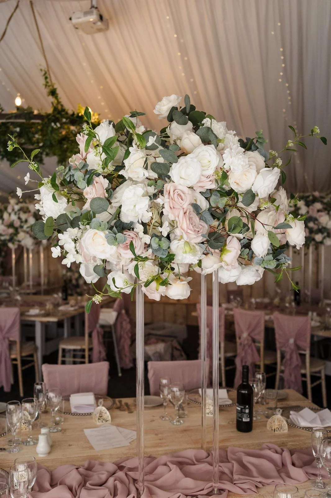 Reception table centrepiece detail at Ashton Lodge Country House wedding photography by Once in a Lifetime Photography