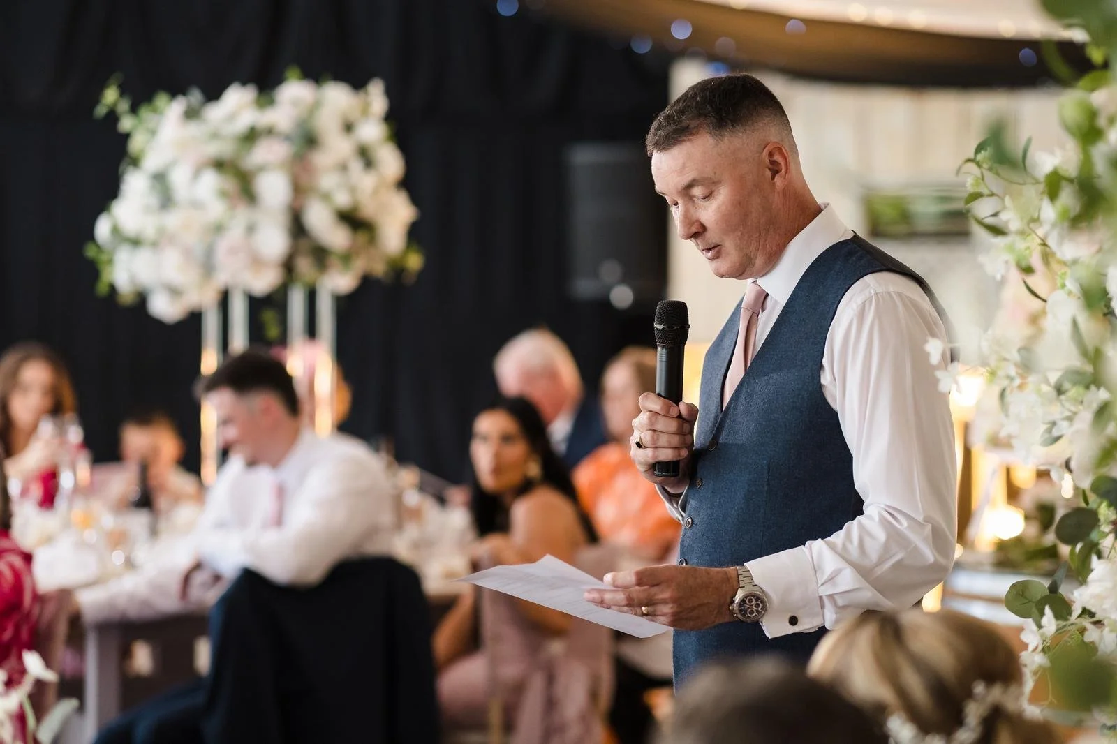 Best man speech inside the marquee at Ashton Lodge Country House wedding photography by Once in a Lifetime Photography
