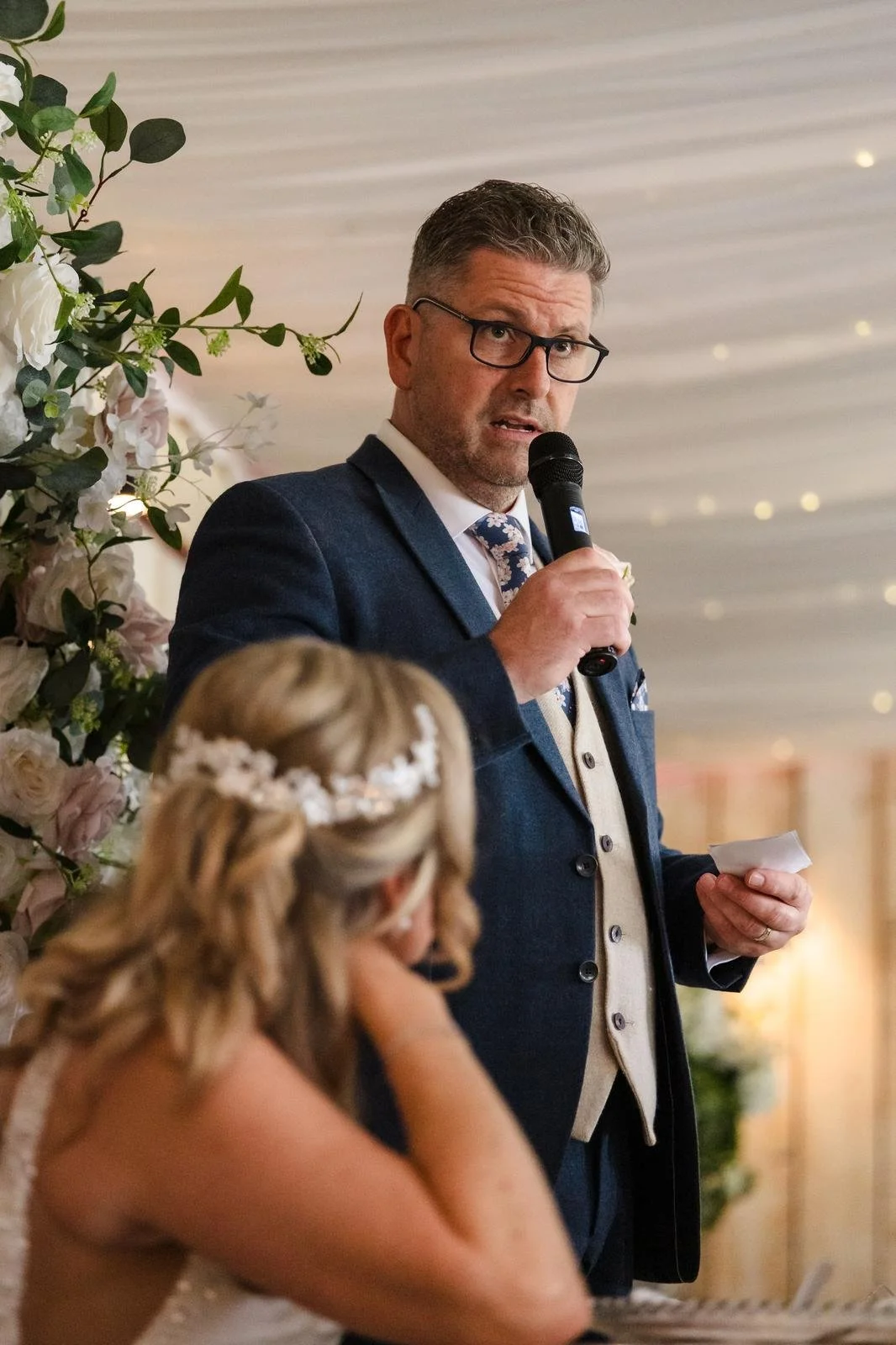 Speeches with outdoor microphone at Ashton Lodge Country House wedding photography by Once in a Lifetime Photography