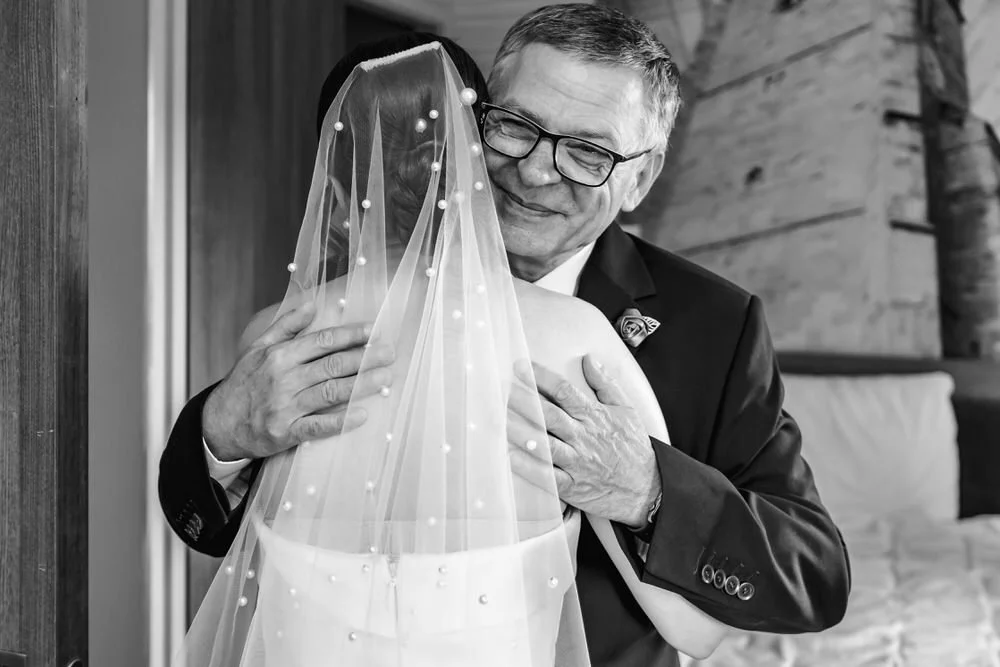 Father daughter first look Birmingham wedding father of bride seeing daughter in wedding dress emotional moment