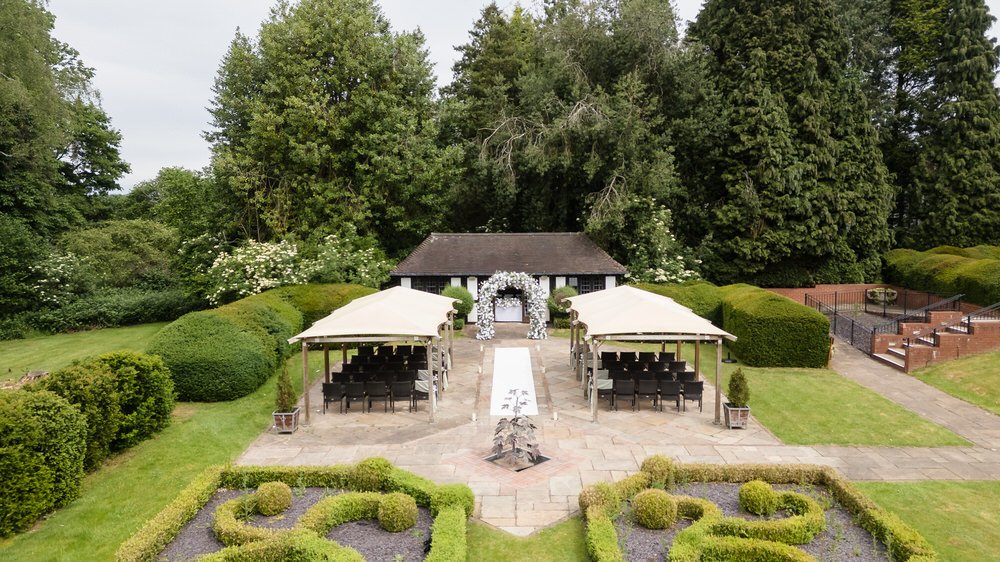 Aerial photos of the ceremony area at Hogarths Stone Manor, Worcestershire