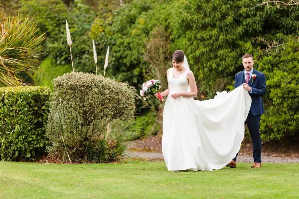 Bride and groom walking outside at a worcestershire wedding