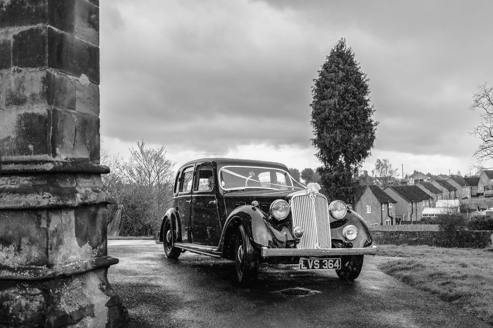 wedding car at a church in worcestershire