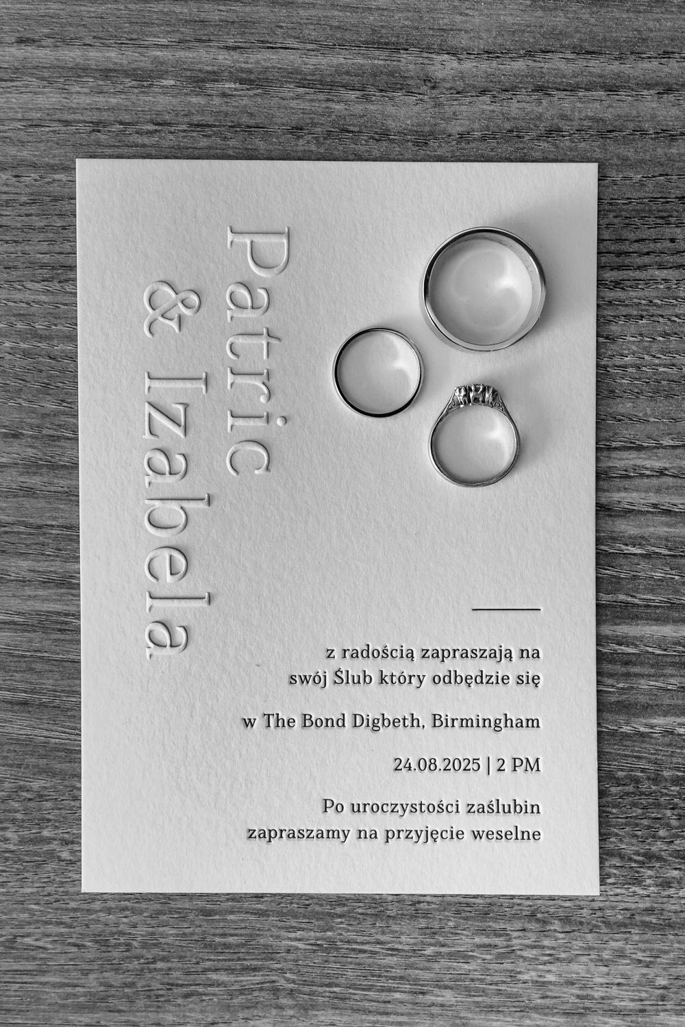 Polish wedding invitation with rings The Bond Birmingham bilingual stationery detail multicultural wedding photography