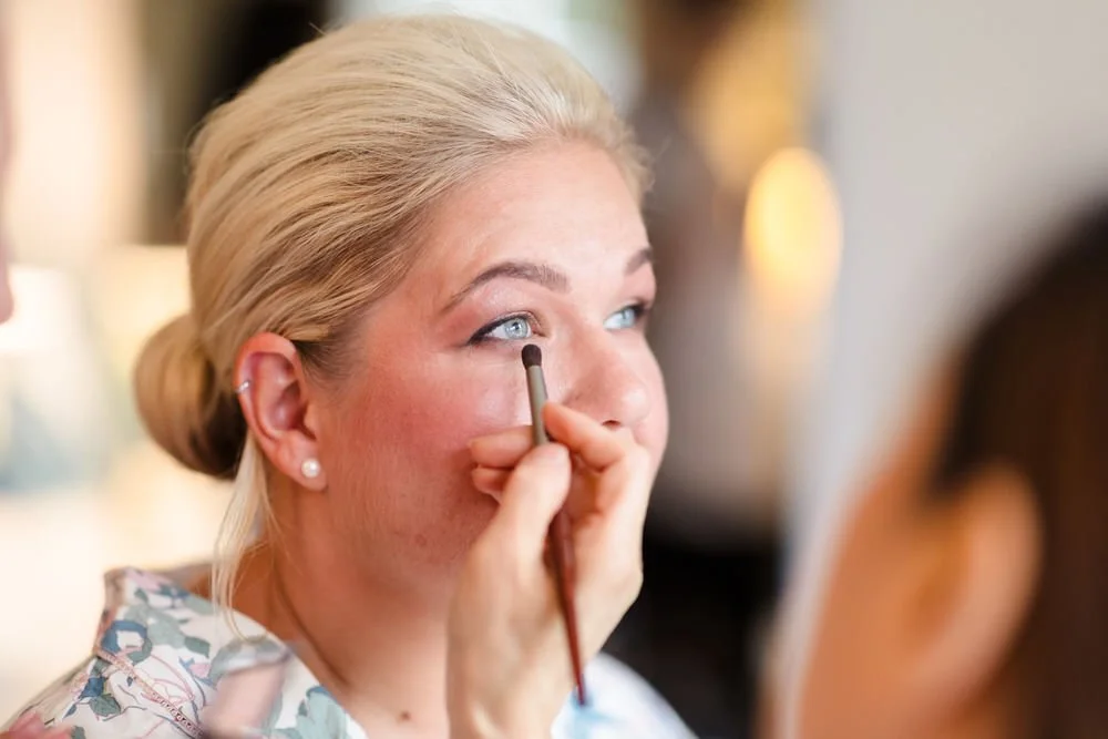 Bride Jess makeup preparation at Hogarths Stone Manor wedding, documentary wedding photography Worcestershire