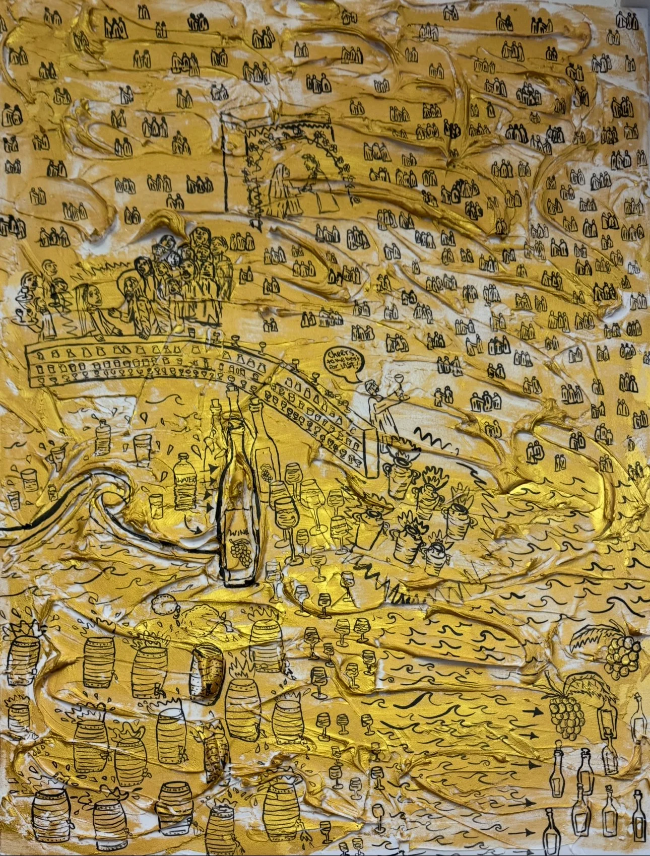 Water to Wine, 30" x 40," 2025, $3,500 - (part of the upcoming MIRACLES collection)