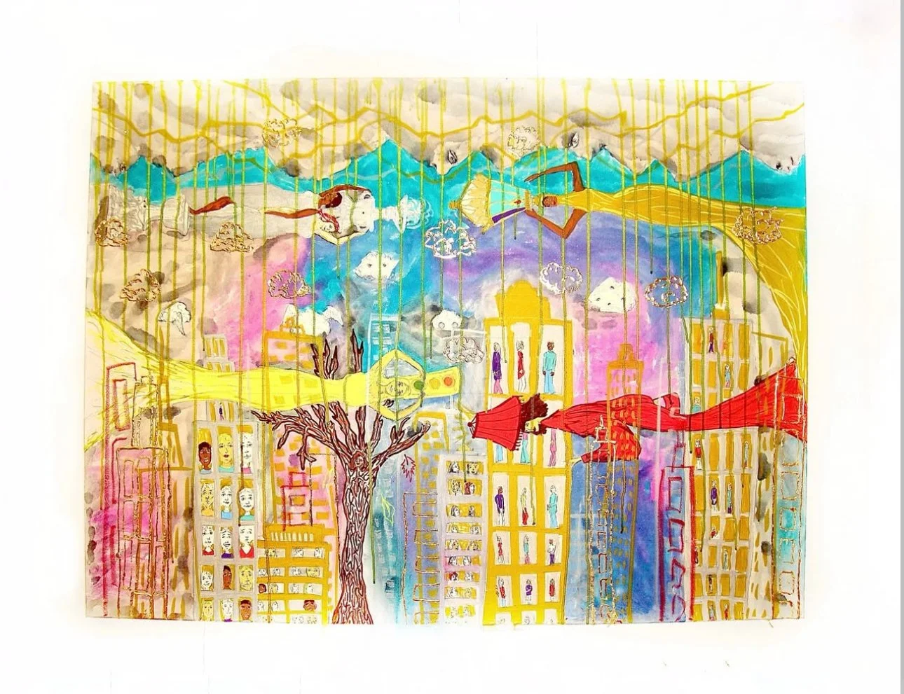 Pillars of the City, Mixed Media, 2025, $3,500