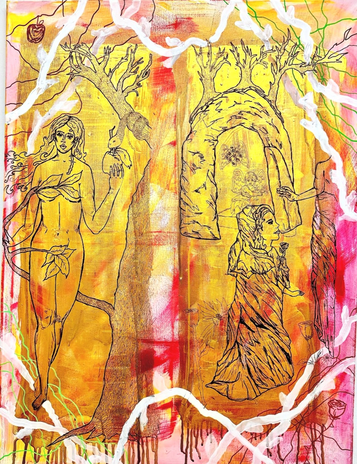 SOLD- The Garden and the Gardener, Mixed media on Canvas, 2025, 30”x40”