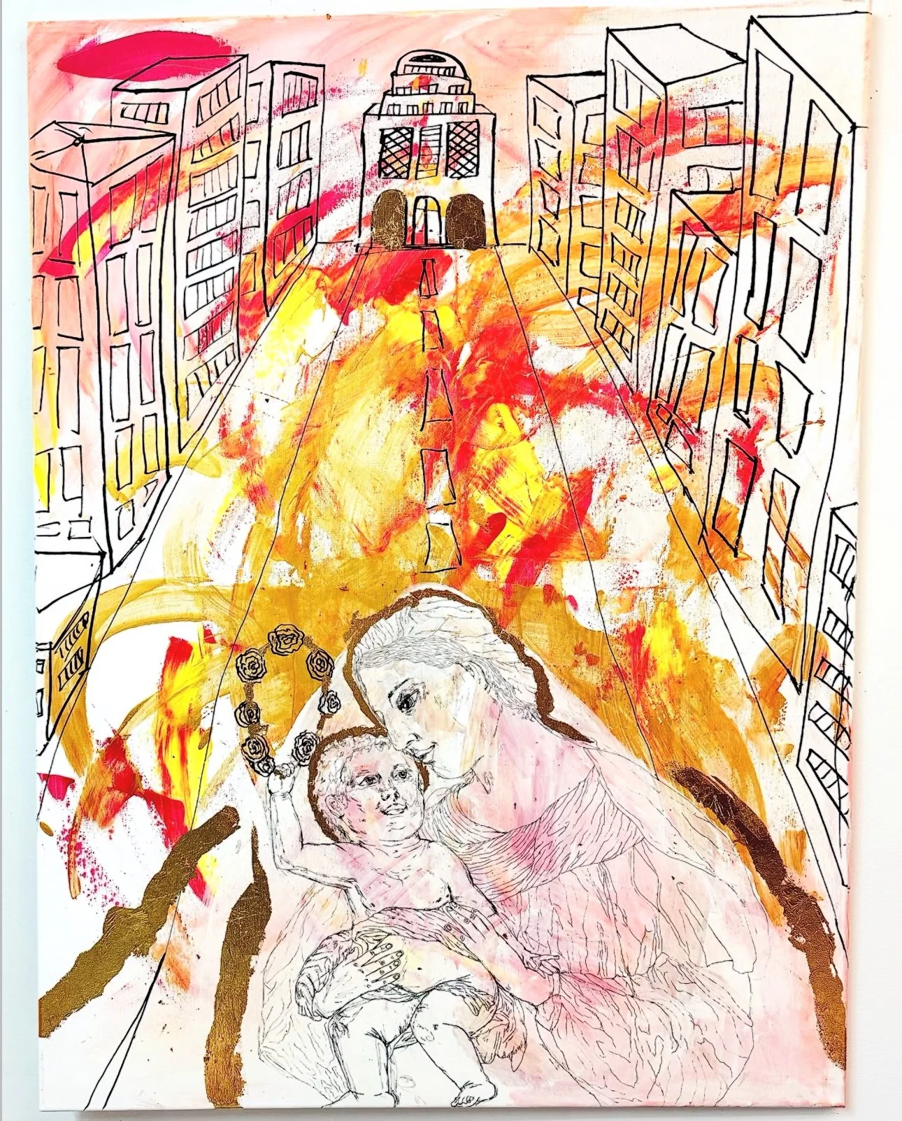 Madonna the Rose, Mixed Media, 30"x40," 2025, $3,500