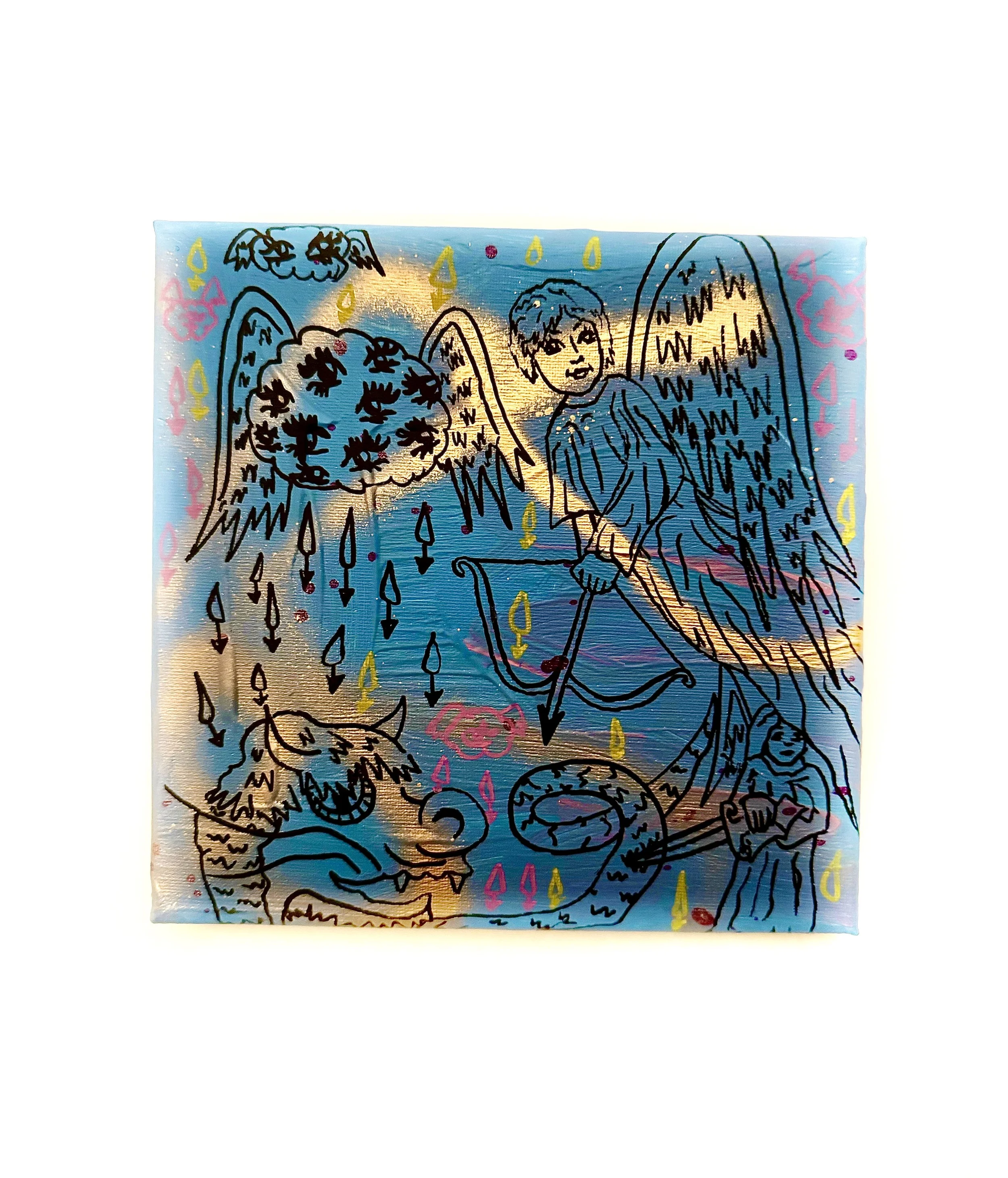 Cleaning House Mini 4, Mixed Media, 8"x8", 2025, $750