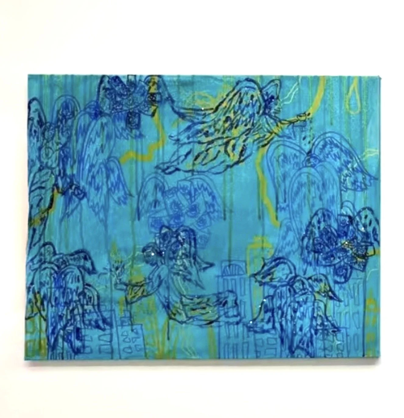 Green and Blue Angels (Diptych), Mixed Media, 2025, $800 (each)